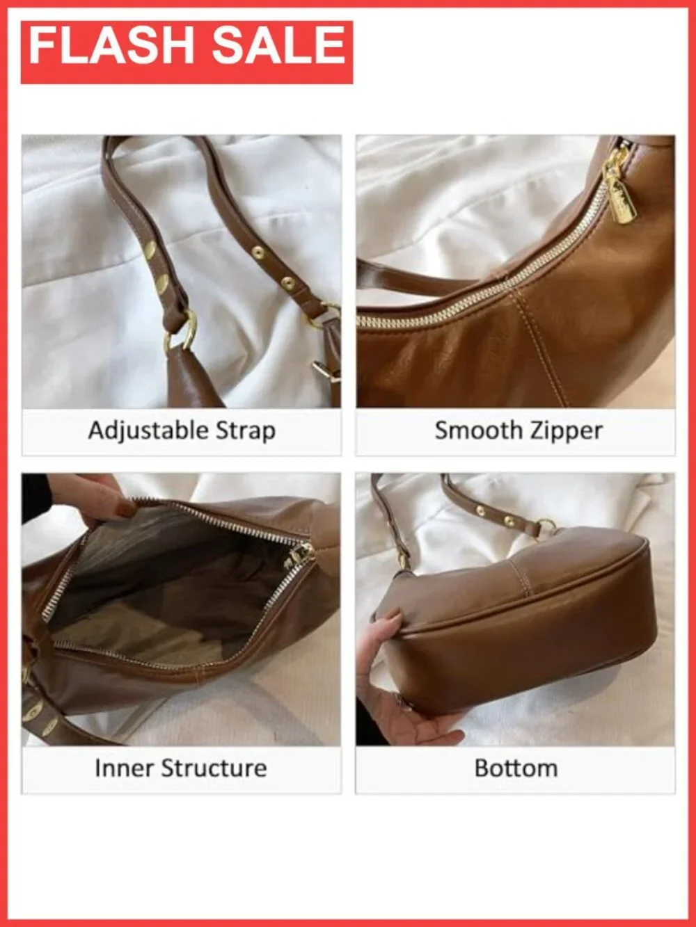 Small Faux Leather Hobo Bag Crescent Shoulder Purse Crossbody Handbag